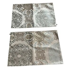 Waterford Fine Linens Placemats Set of 2 Gold Champagne Damask Jacquard Luxury